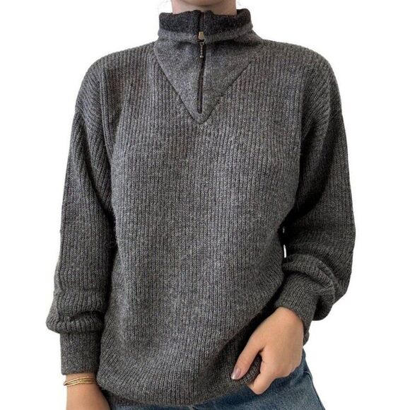 Vintage Mens 100% Alpaca Gray Ribbed Quarter Zip Soft Peruvian Sweater Sz M - Picture 1 of 8